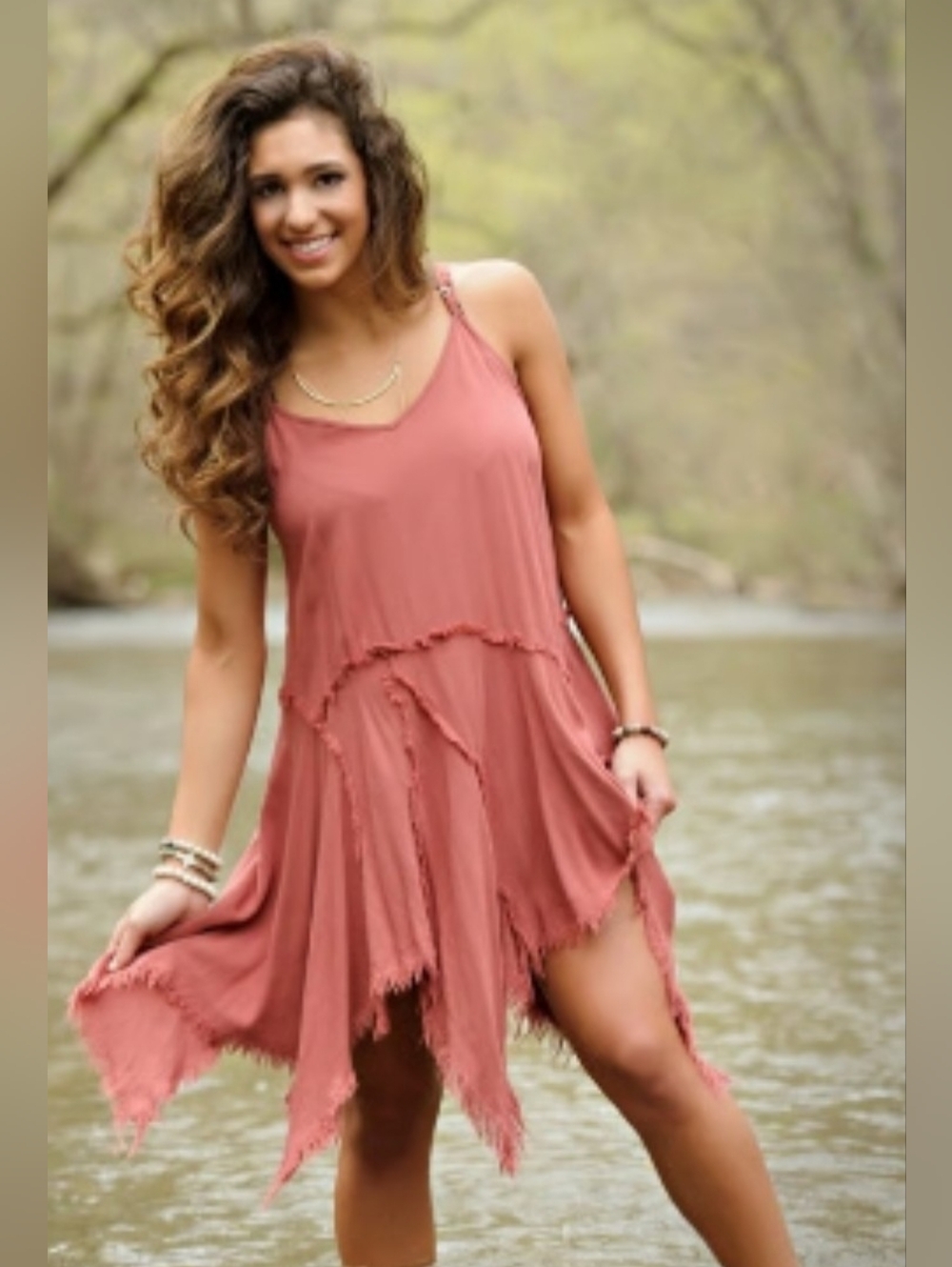 Intimately Free People Tattered Dress Earthy Red Clay M